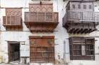 Saudi Arabia, Mecca, Jeddah, Al-Balad.Hijazi tower house with wooden Roshan windows and balconies. Art Print